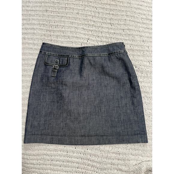 VTG Y2K Michael Kors Denim Mini Skirt Womens Size 6 Black Jean Vegan Leather - Picture 1 of 10